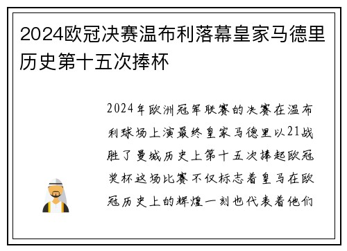 2024欧冠决赛温布利落幕皇家马德里历史第十五次捧杯 2024欧冠决赛温布利落幕皇家马德里历史第十五次捧杯